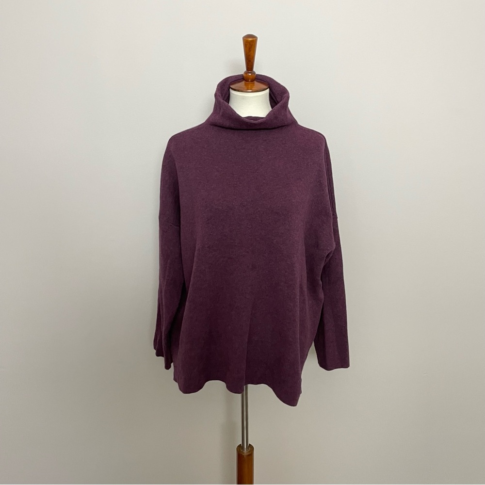 J Jill Sweater Mock Turtleneck Oversized Relaxed Fit Boxy Soft Heathered Purple